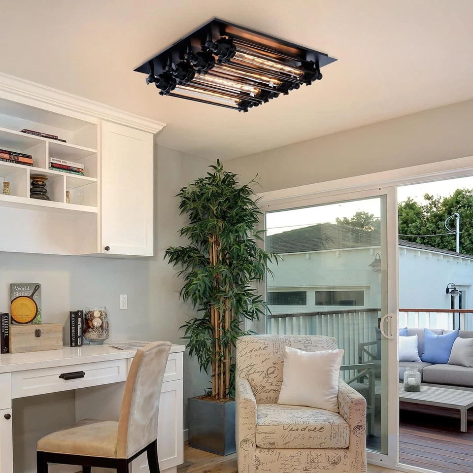 Candelabro steampunk arte ferro 4 luzes luminárias de teto industrial lâmpadas de iluminação - Imagem 2 de 4