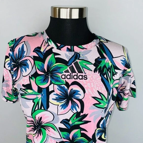Adidas T-Shirt Girls Tropical Floral Printed Short Sleeve T-Shirt XL 16 - Image 2 of 4