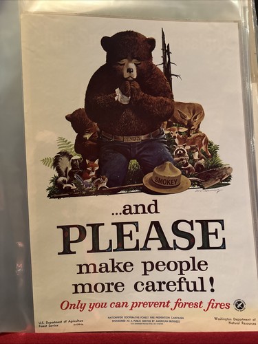 Ultra Rare Original 1962 Smokey The Bear Poster Near Mint 1st Print!!