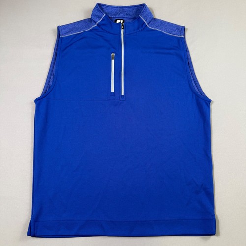 FootJoy Golf Vest Mens Large Blue 1/4 Zip Heathered Yoke Performance Pockets
