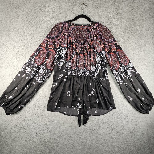 Free People Run Free Tunic Top Juniors XL Floral Tie Front Boho Whimsigoth Fairy - Picture 10 of 15