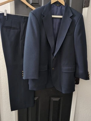 Vintage Haggar Magic Stretch 2-Piece Solid Navy Blue Suit 40R Pant 32X25.5 - Image 1 of 4