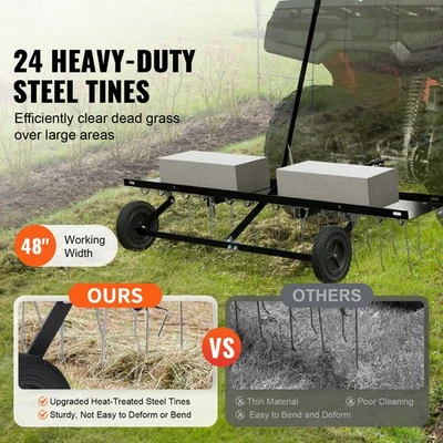 Uimoso Tow Behind Dethatcher 48" Lawn Dethatcher Rake for ATV or Mower 24 Tines