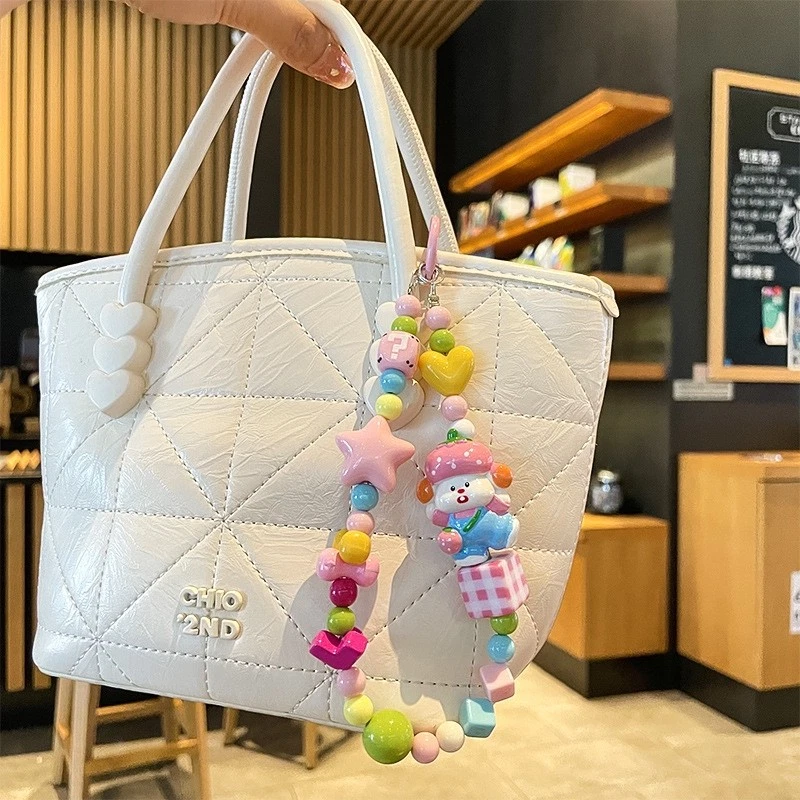 Colorida correa de muñeca con cuentas con dije - Lindos accesorios de llavero para teléfono Kawaii Foto 2 de 4