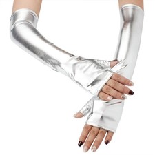 Gold Silver Metallic Gloves Elbow Length Long Gloves  Evening Party