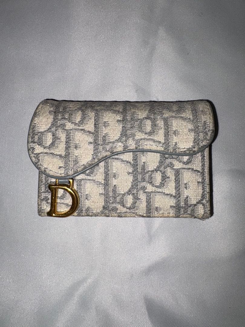 Christian Dior Saddle Bloom Card Holder Gray Leather Condition