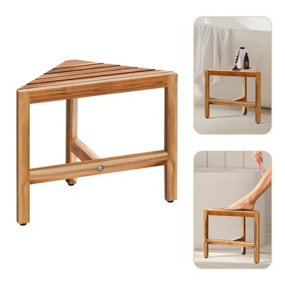 Bme Shower Foot Rest for Shaving Legs, Multifunction Teak Corner Shower Shelf