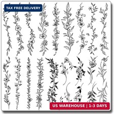 Floral Temporary Tattoos for Women - 49 Pcs  Fine Line Leaves Sketch F