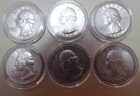 6x 1964 Washington Quarters - Fine or better - 90 Percent Silver - BELOW SPOT