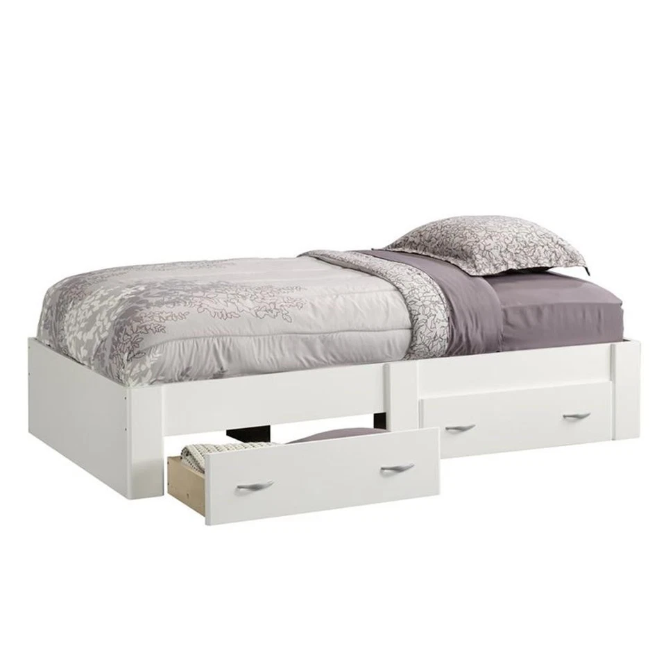 Cama doble plataforma de madera de ingeniería Sauder Beginnings en blanco suave Foto 4 de 4