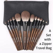 Natural Goat Hair Makeup Brush Set with Case, Natural Makeup Brushes, Natural...