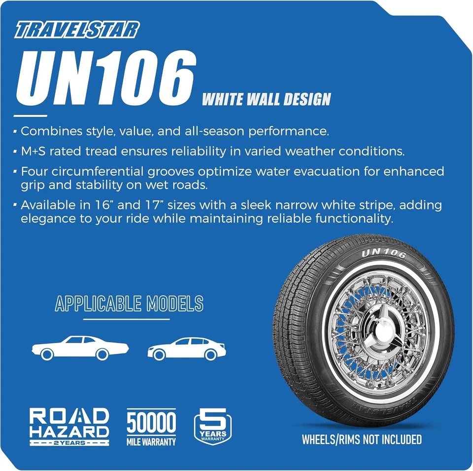 Set of 4 Travelstar UN106 215/70R15 98T 18mm White Wall A/S Passenger Car Tire - Image 3 of 4