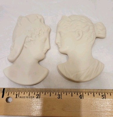 Porcelain Small Greek Style Hanging Side Portraits. Set Of 2