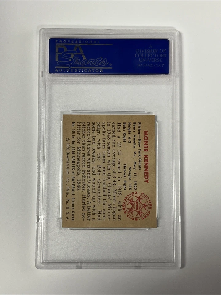 1950 Bowman Monte Kennedy #175 PSA NM-MT 8 (OC) New York Giants - Image 2 of 2