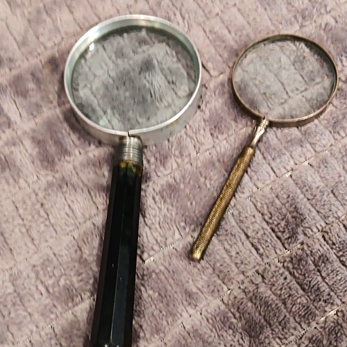 Lot of 2 Handheld Magnifying Glasses - Black Handle & Silver Metal Handle