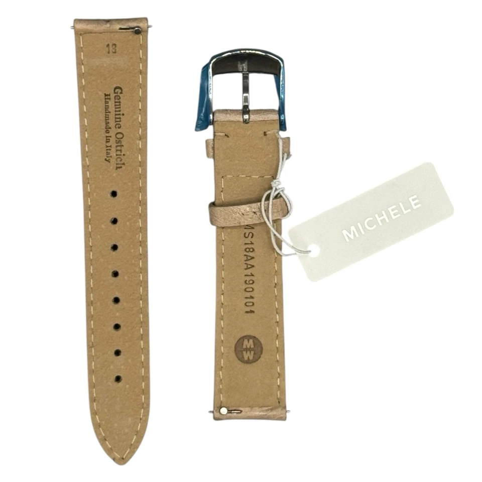 Correa de reloj MICHELE 18 mm correa de cuero genuino natural de avestruz AUTÉNTICA Foto 3 de 3