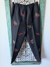 Vintage 90s Allison Taylor 100 Silk Embroidered Hg Waist Evening Pants Sz 10.