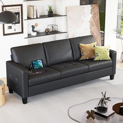73  Faux Leather Sofa Couch Modern Comfy Office 3 Seater Loveseat with USB