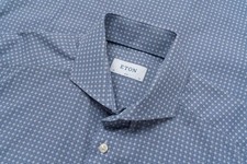 Men Eton shirt blue cotton 40/L/48