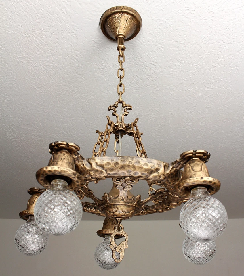 Lámpara de techo martillada antigua RARA antigua Foto 2 de 4