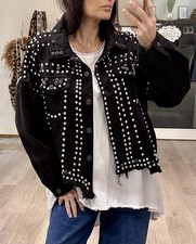 Italy Damen Jeansjacke Jacke Oversize Nieten Gr.L/XL Schwarz