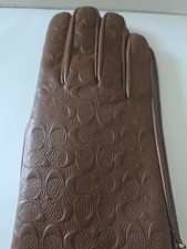 COACH SCULPTURED "C" BROWN LEATHER TECH GLOVES WOMEN'S SIZE 8 C5260