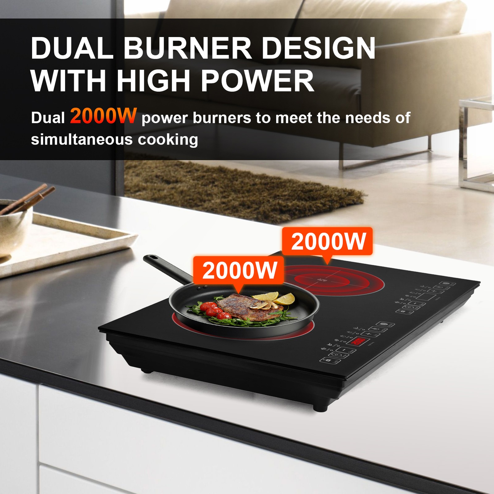 24" Built-in Electric Ceramic Cooktop 2 Burners Glass Stove Touch Control 4000W