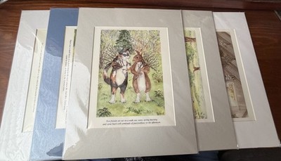 Woodland Animals Matted Art Prints 11 X 14 Raccoons Guinea Pigs Ducks Rabbit Cat