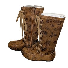 joyfolie Girls Brown Floral Print Lace Up Side Zip Tall Boots Size Toddler 5 NEW