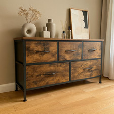 Rustic 5 Drawer Chest Storage Cabinet  Brown Bedroom Hallway Organizer Modern