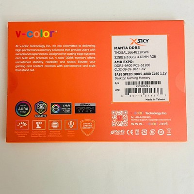 V Color Technology TMXSAL1664832KWK 32GB DDR5 6400 RGB Black for