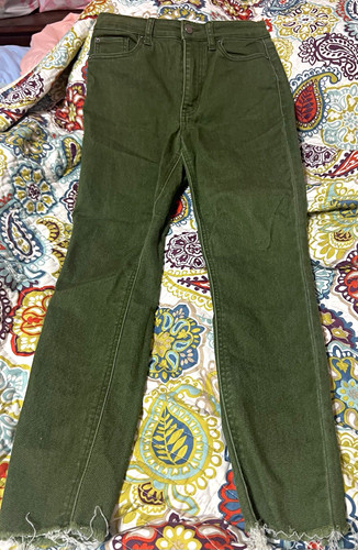 Tinseltown Juniors Green Skinny Denim Jeans Button Fly 5-Pocket Solid