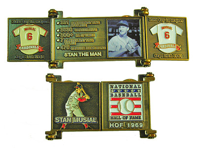 1969 Stan Musial Cooperstown MLB HOF Bronze Door Pin in Display Case - Cardinals