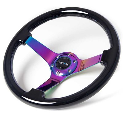 NRG Steering Wheel Classic Black Wood Grain 350mm Neochrome Spoke 3'' Deep Dish