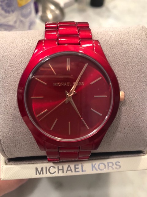 michael kors slim runway watch red