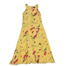 Vintage 90s Y2K Yellow & Pink Floral Butterfly Tulip Maxi Dress 10