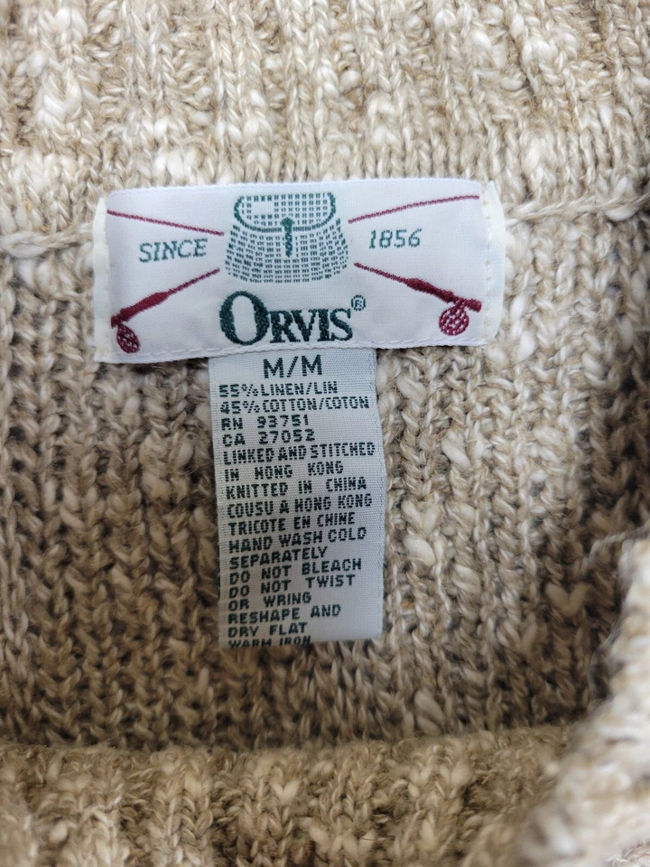 Suéter Orvis vintage para mujer tejido medio apretado marrón media manga Foto 2 de 4
