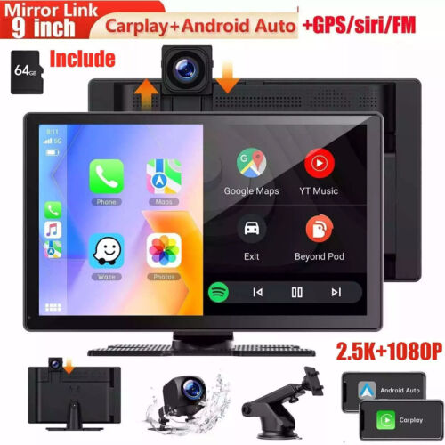 9"2.5K DashCam Car Stereo Radio Wireless Apple Carplay&Android Auto+Rear Camera