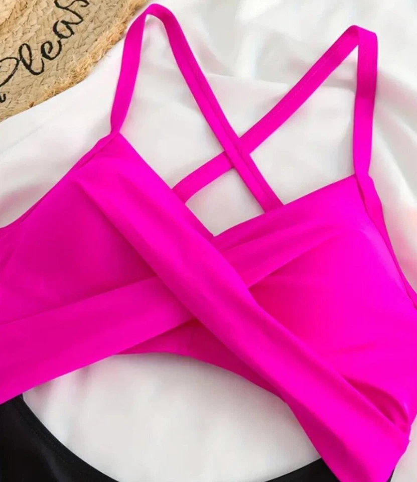 Traje de baño de una pieza elástico recortado en bloques de colores para mujer lazo cruzado Foto 4 de 4