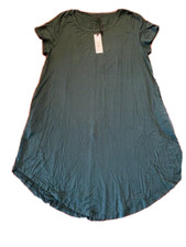 Invug Casual Loose Scooped Neck Dress Green Swing Dress with Pockets Size 3XL