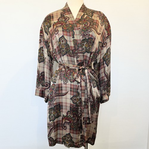 90s Victoria’s Secret Silk Plaid Paisley Print Vintage Robe Dressing Gown Kimono - Picture 8 of 10
