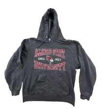 VINTAGE Jerzees Illinois State Redbirds Hoodie Sweatshirt Mens Sz M Gray Trashed