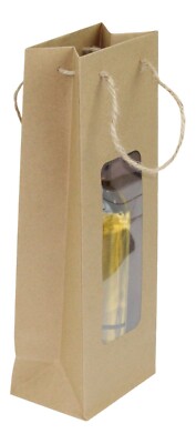 Geschenktüte für Wein - braunes Papier Klarsichtfenster für Party Weihnachtsgeschenk Flasche