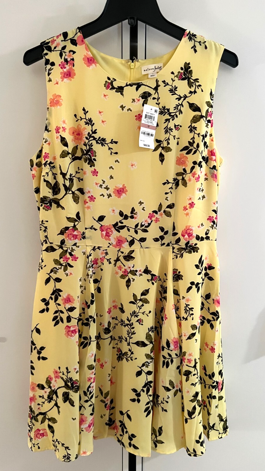 Maison Jules Women's Yellow Penny Floral Sleeveless Fit and Flare Dress size 12