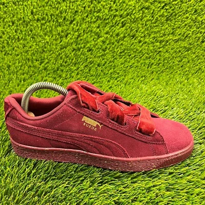 Puma Suede Heart Boys Size 7Y Red Burgundy Walking Casual Suede Shoes Sneakers - Image 1 of 4