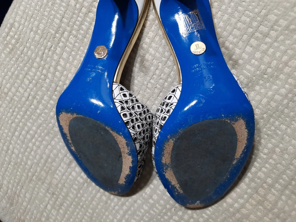 Zapatillas Loriblu Cenicienta Cuero Perforado Italiano Blanco Tacón de Aguja 7  Foto 3 de 4