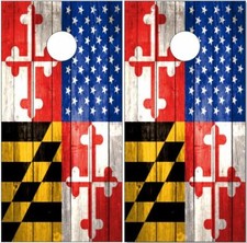 Maryland American FLag Weathered Wood Cornhole Wrap Bag Toss Skin Decal Sticker