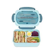 Adult Bento Box Lunch Food Container W 3 Compartments & Utensils BPA Free BLUE