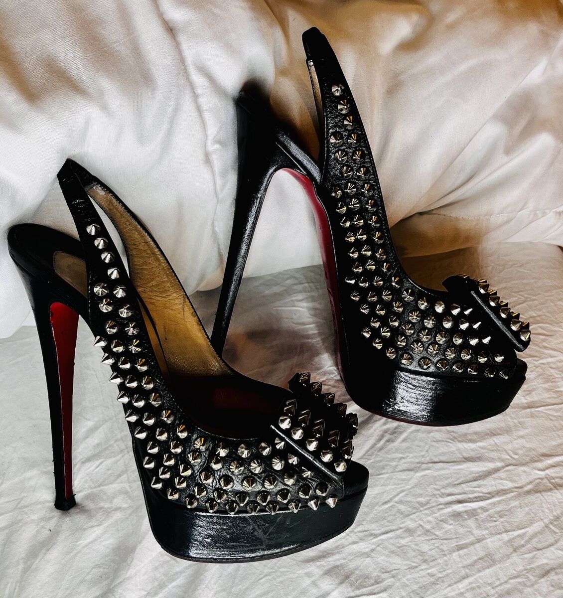 Christian Louboutin Lady Peep Toe Spike With Bow Heels Pumps Christian Louboutin Lady Peep Toe Spike With Bow Heels Pumps