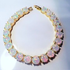 BEAUTIFUL WHITE FIRE OPAL   YELLOW   GOLD PLATED BRACELET